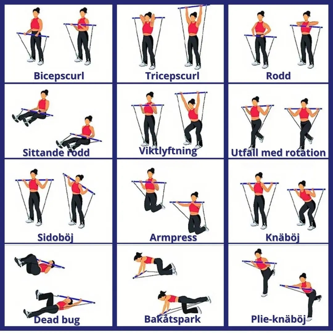 Pilatesstång med Motståndsband – Effektiv Hemmaträning för Styrka, Flexibilitet & Balans