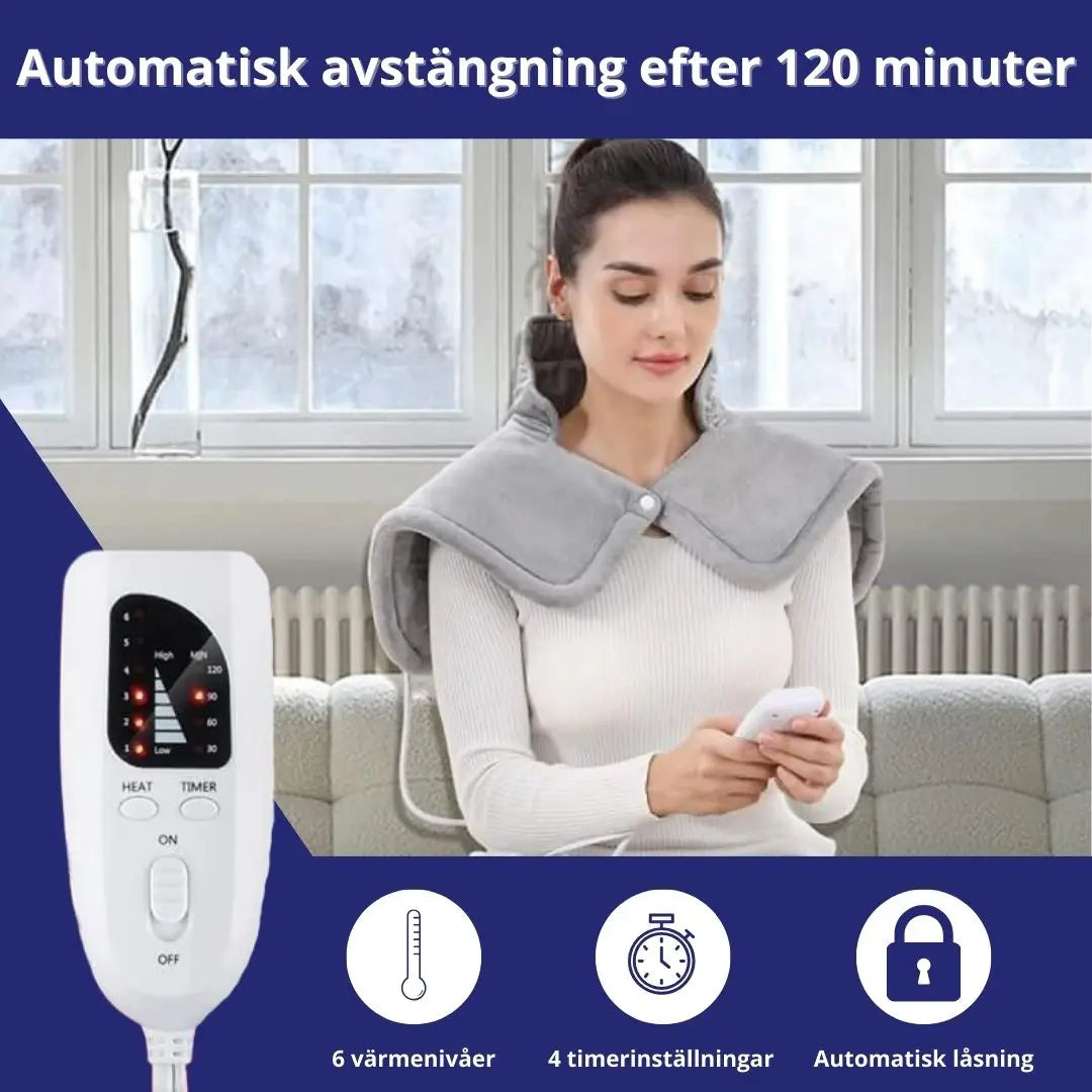 Värmedyna för nacke och axlar med 6 värmelägen timer